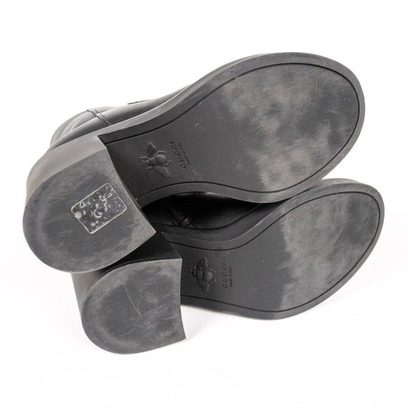 GUCCI Black Leather Cara Big Logo Chunky Heeled Bootie Mid Calf Women's EU 38 - Picture 3 of 11